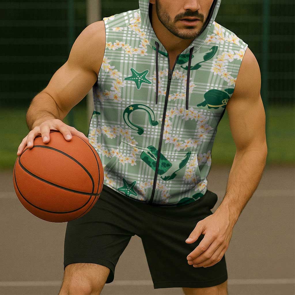 Aloha Hawaii Paniolo Mint Palaka Sleeveless Zip Hoodie Coastal Rodeo LT7
