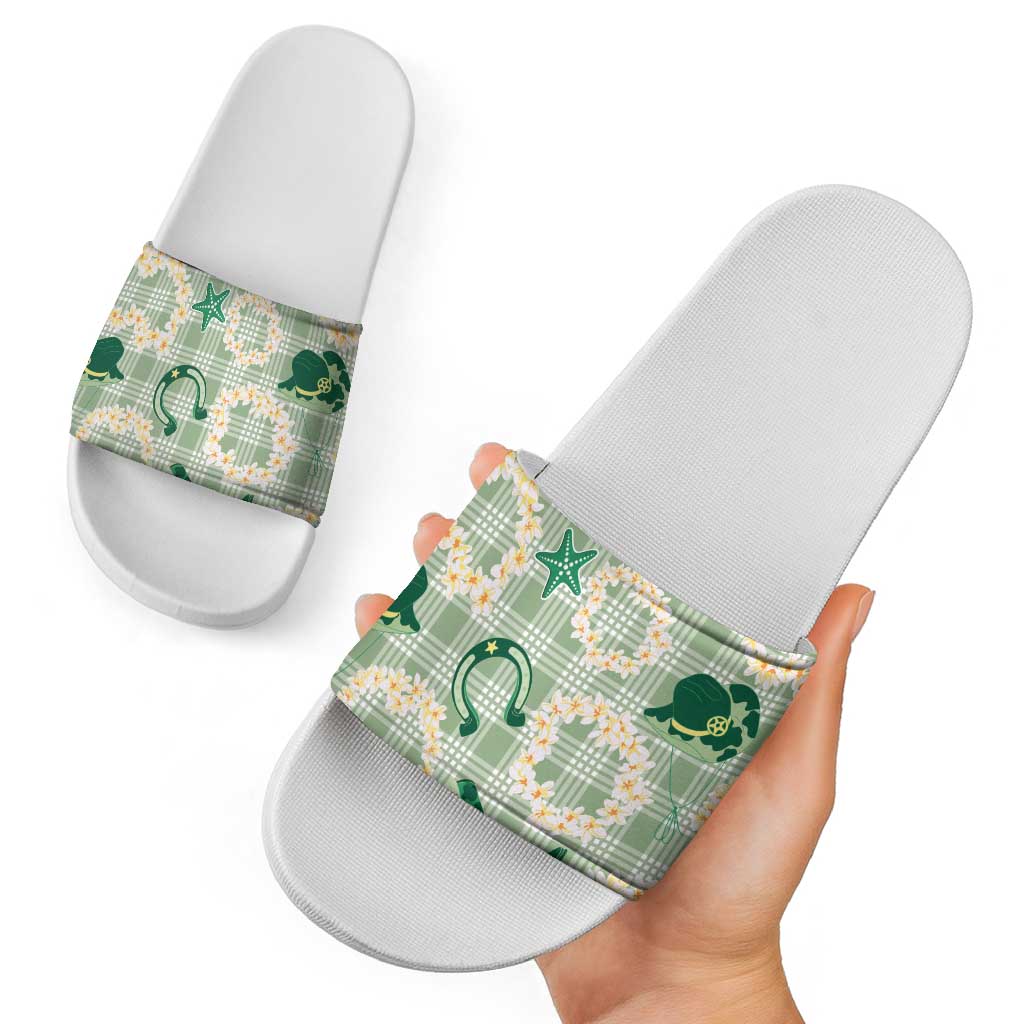 Aloha Hawaii Paniolo Mint Palaka Slide Sandals Coastal Rodeo - Polynesian Pride