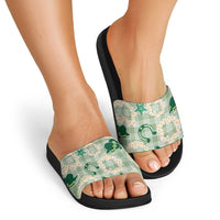 Aloha Hawaii Paniolo Mint Palaka Slide Sandals Coastal Rodeo - Polynesian Pride