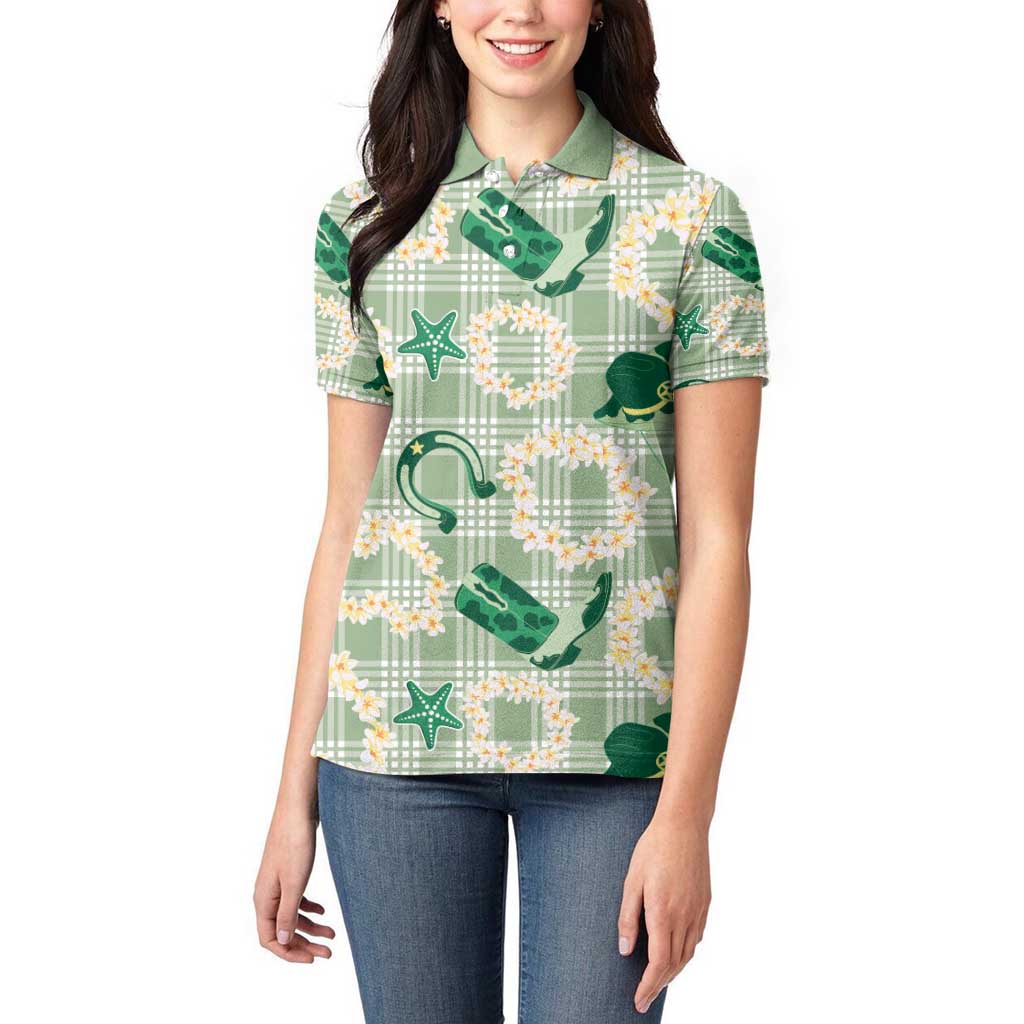 Aloha Hawaii Paniolo Mint Palaka Women Polo Shirt Coastal Rodeo - Polynesian Pride