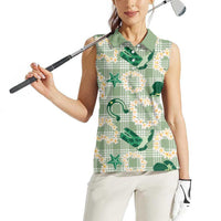 Aloha Hawaii Paniolo Mint Palaka Women Sleeveless Polo Shirt Coastal Rodeo - Polynesian Pride