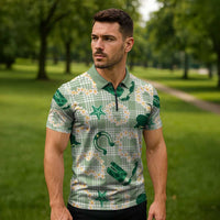 Aloha Hawaii Paniolo Mint Palaka Zipper Polo Shirt Coastal Rodeo - Polynesian Pride