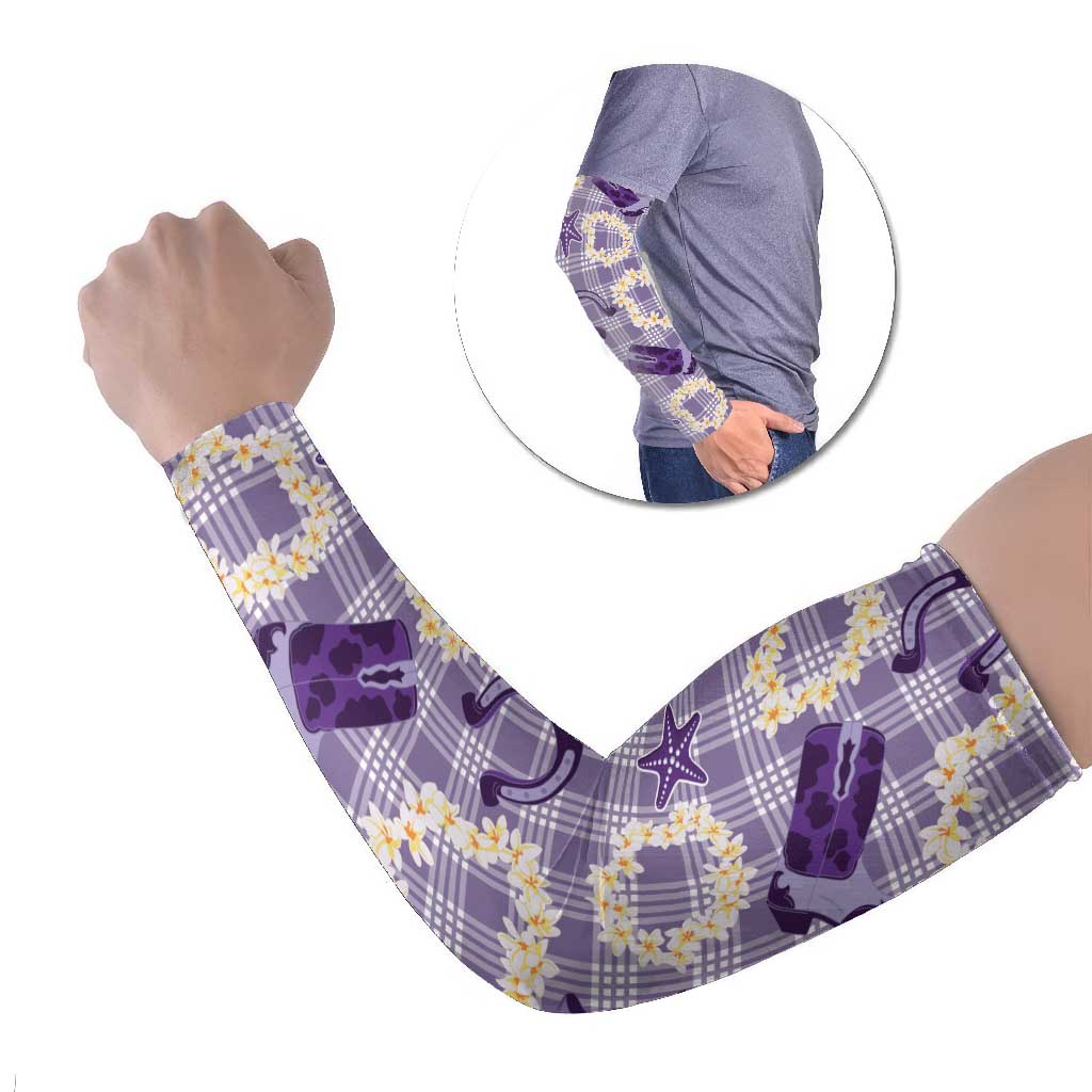 Aloha Hawaii Paniolo Lavender Palaka Arm Sleeves Coastal Rodeo LT7 Set of 2 Lavender - Polynesian Pride