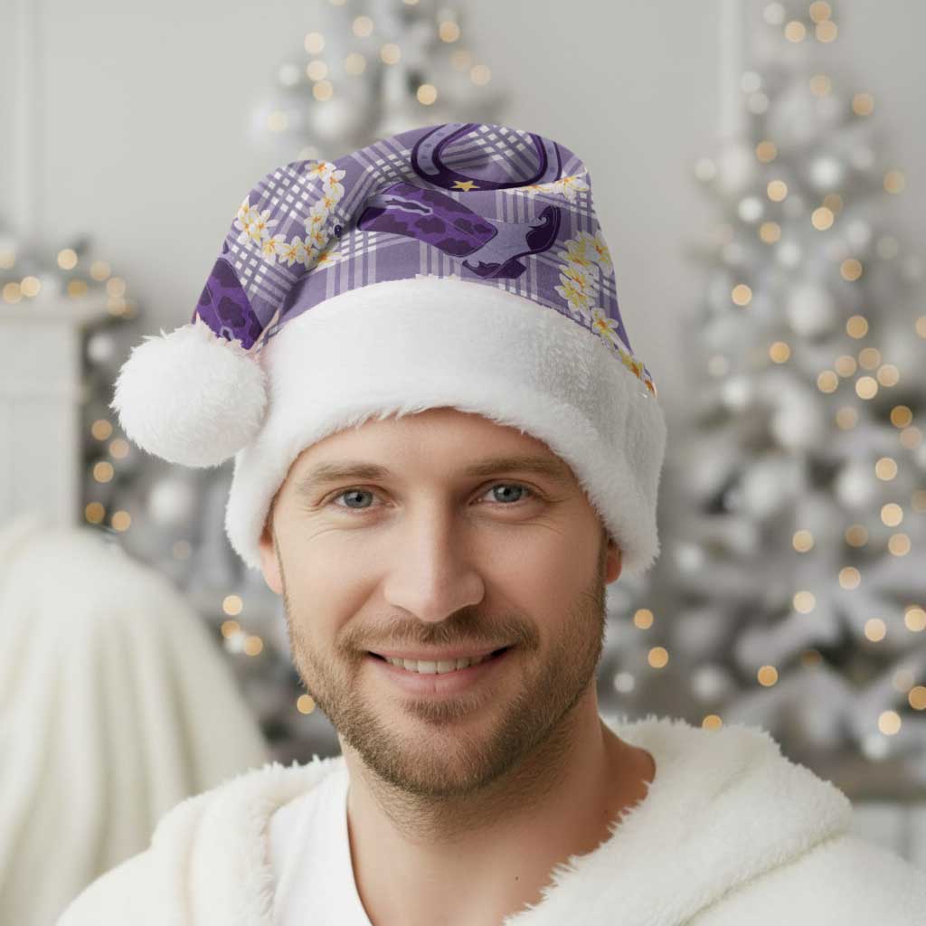 Aloha Hawaii Paniolo Lavender Palaka Christmas Santa Hat Coastal Rodeo - Polynesian Pride