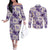 Aloha Hawaii Paniolo Lavender Palaka Couples Matching Off The Shoulder Long Sleeve Dress and Long Sleeve Button Shirt Coastal Rodeo - Polynesian Pride