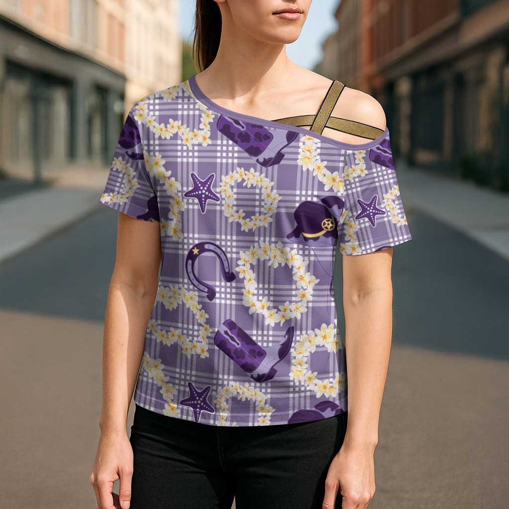 Aloha Hawaii Paniolo Lavender Palaka Cross Shoulder Shirt Coastal Rodeo - Polynesian Pride