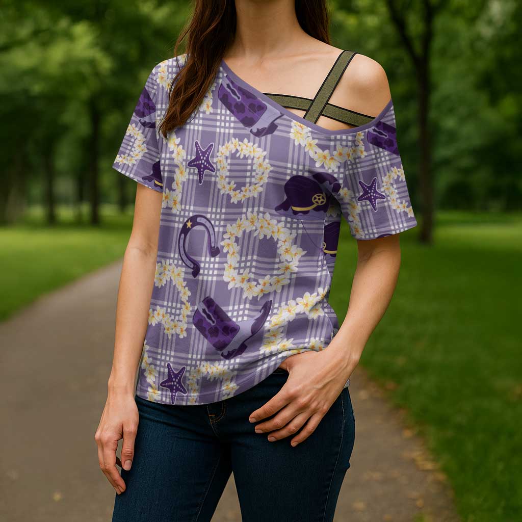 Aloha Hawaii Paniolo Lavender Palaka Cross Shoulder Shirt Coastal Rodeo - Polynesian Pride