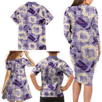 Aloha Hawaii Paniolo Lavender Palaka Family Matching Long Sleeve Bodycon Dress and Hawaiian Shirt Coastal Rodeo - Polynesian Pride