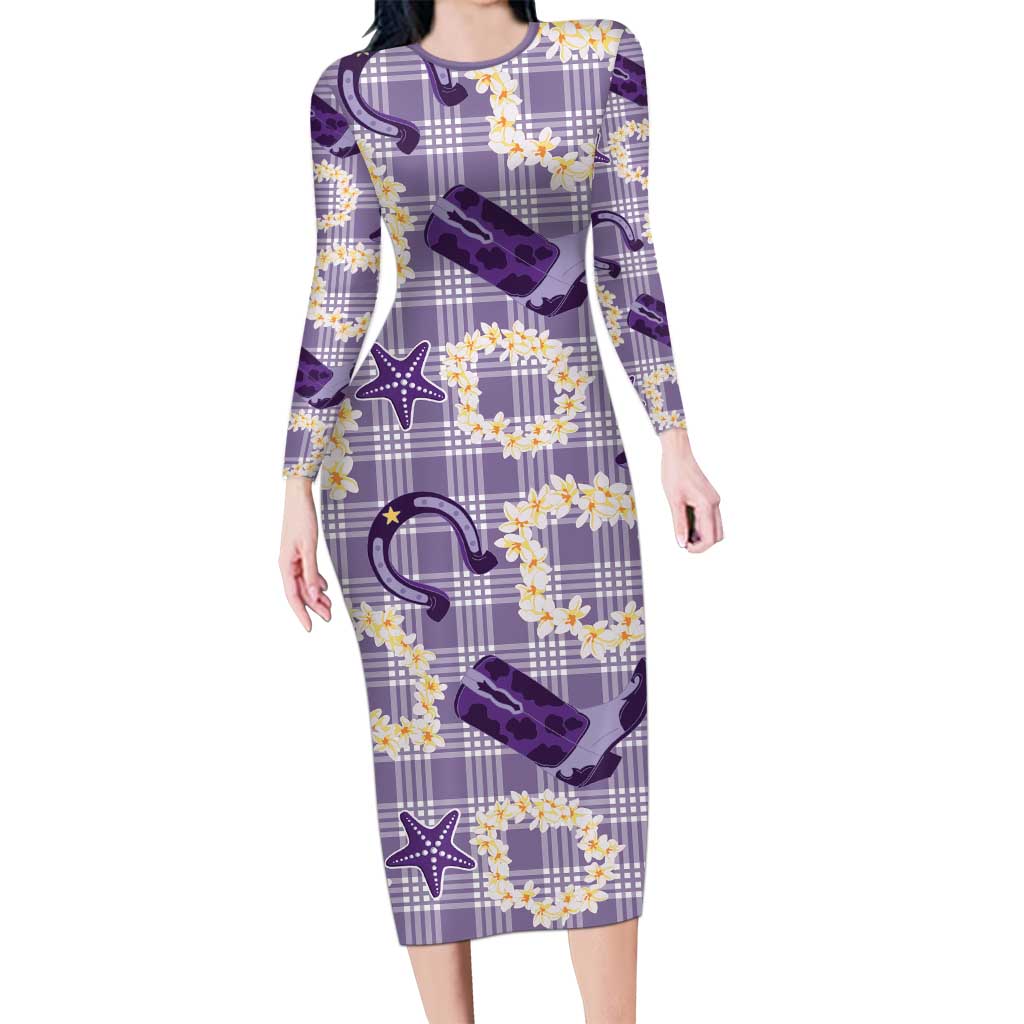 Aloha Hawaii Paniolo Lavender Palaka Family Matching Long Sleeve Bodycon Dress and Hawaiian Shirt Coastal Rodeo - Polynesian Pride