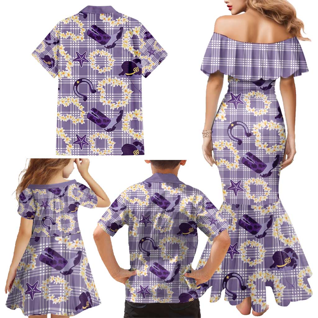 Aloha Hawaii Paniolo Lavender Palaka Family Matching Mermaid Dress and Hawaiian Shirt Coastal Rodeo - Polynesian Pride