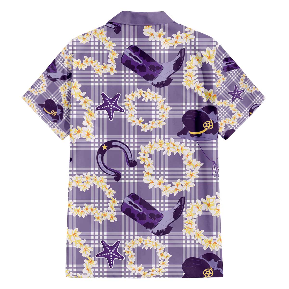 Aloha Hawaii Paniolo Lavender Palaka Family Matching Off The Shoulder Long Sleeve Dress and Hawaiian Shirt Coastal Rodeo - Polynesian Pride