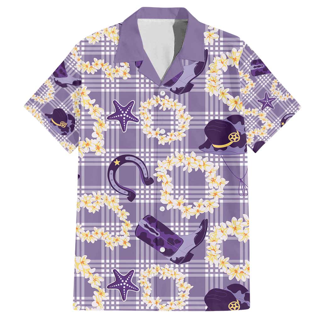Aloha Hawaii Paniolo Lavender Palaka Family Matching Off Shoulder Maxi Dress and Hawaiian Shirt Coastal Rodeo - Polynesian Pride
