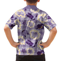 Aloha Hawaii Paniolo Lavender Palaka Family Matching Off Shoulder Short Dress and Hawaiian Shirt Coastal Rodeo - Polynesian Pride