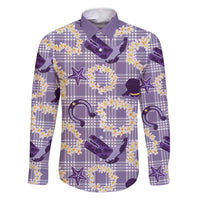 Aloha Hawaii Paniolo Lavender Palaka Family Matching Off Shoulder Short Dress and Hawaiian Shirt Coastal Rodeo - Polynesian Pride