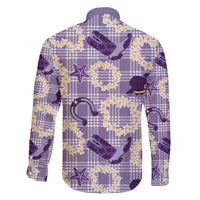 Aloha Hawaii Paniolo Lavender Palaka Family Matching Off Shoulder Short Dress and Hawaiian Shirt Coastal Rodeo - Polynesian Pride