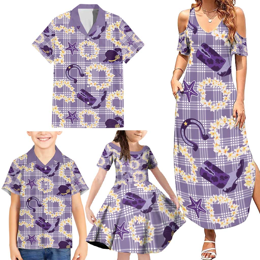 Aloha Hawaii Paniolo Lavender Palaka Family Matching Summer Maxi Dress and Hawaiian Shirt Coastal Rodeo - Polynesian Pride