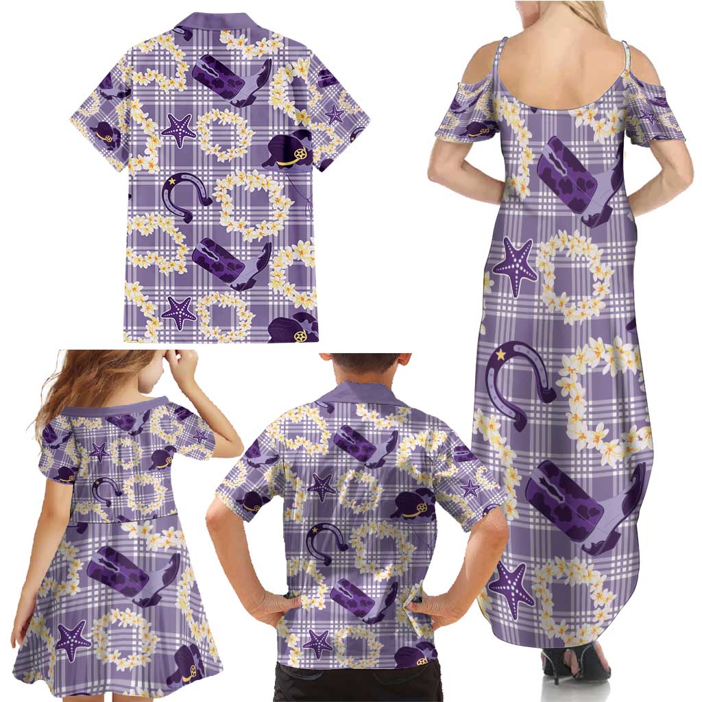 Aloha Hawaii Paniolo Lavender Palaka Family Matching Summer Maxi Dress and Hawaiian Shirt Coastal Rodeo - Polynesian Pride