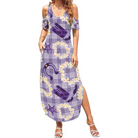 Aloha Hawaii Paniolo Lavender Palaka Family Matching Summer Maxi Dress and Hawaiian Shirt Coastal Rodeo - Polynesian Pride
