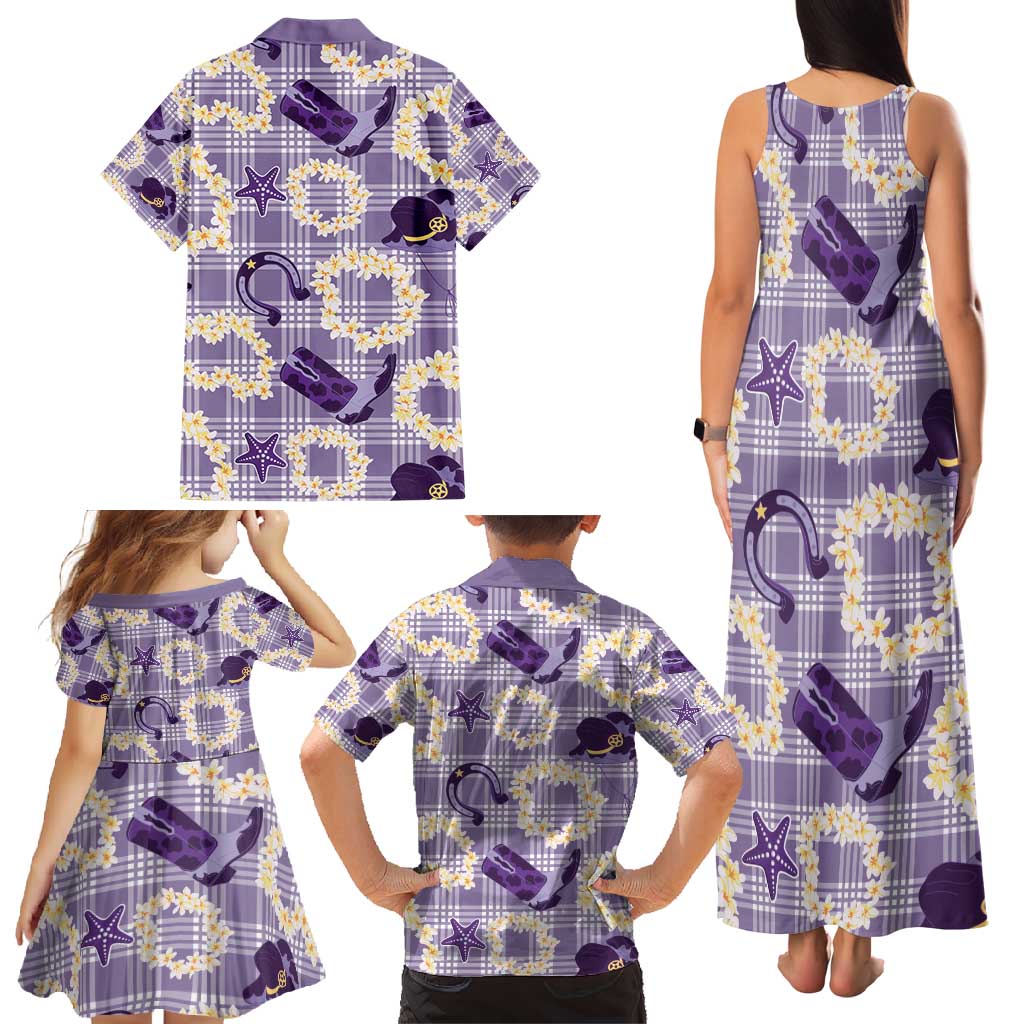 Aloha Hawaii Paniolo Lavender Palaka Family Matching Tank Maxi Dress and Hawaiian Shirt Coastal Rodeo - Polynesian Pride