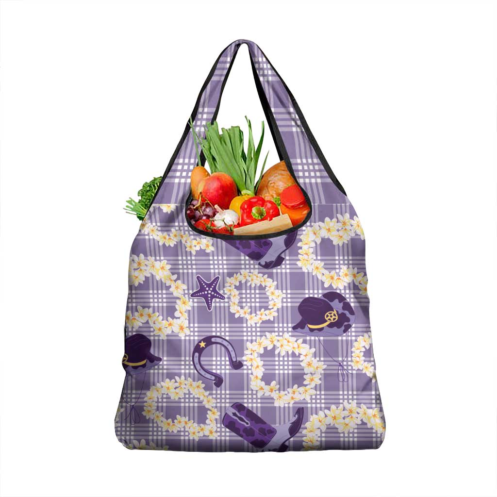 Aloha Hawaii Paniolo Lavender Palaka Grocery Bag Coastal Rodeo LT7 1-pack One Size Lavender - Polynesian Pride