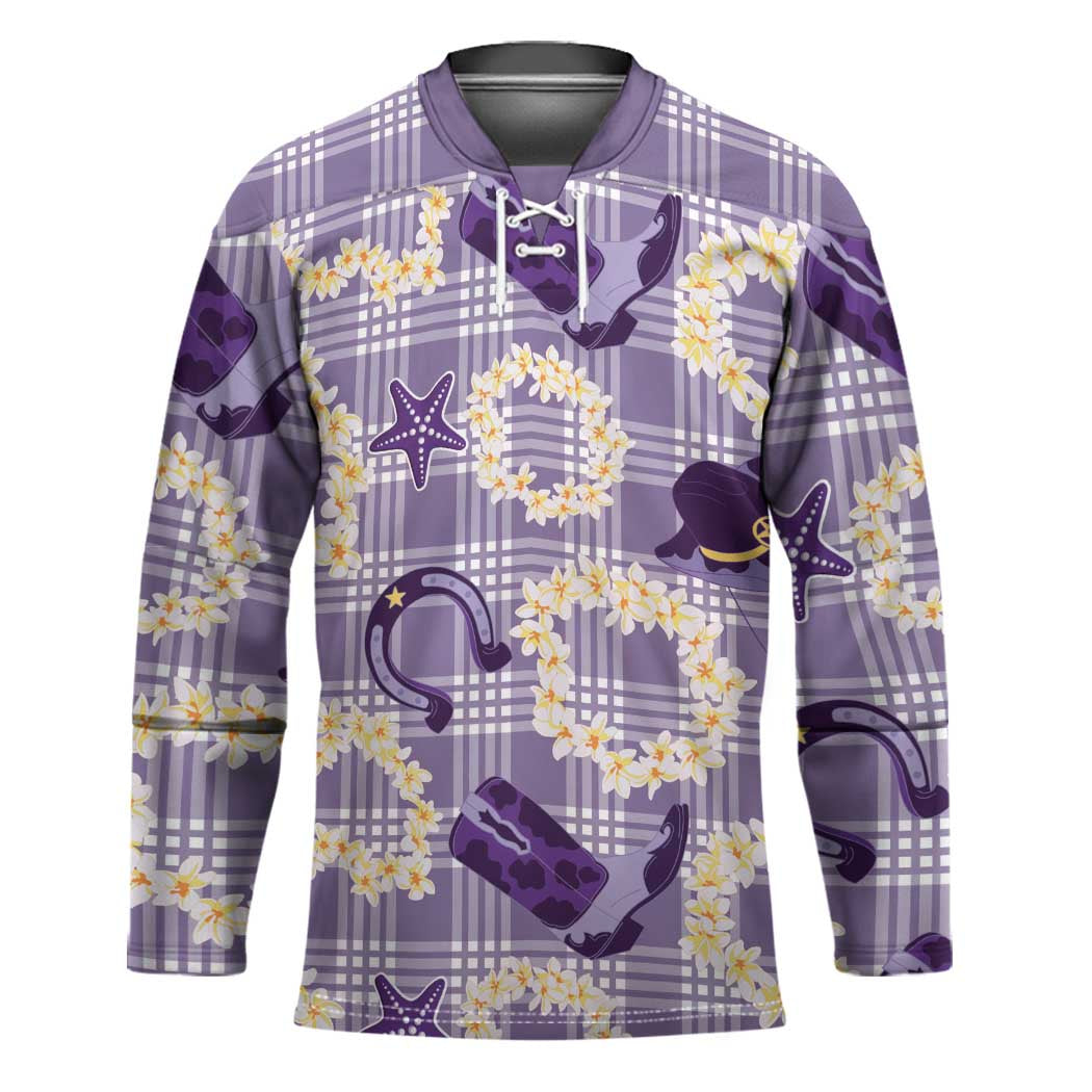 Aloha Hawaii Paniolo Lavender Palaka Hockey Jersey Coastal Rodeo LT7 Unisex Lavender - Polynesian Pride