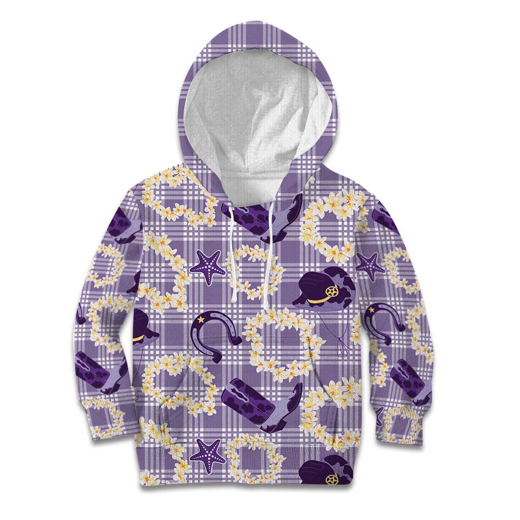 Aloha Hawaii Paniolo Lavender Palaka Kid Hoodie Coastal Rodeo LT7 Hoodie Lavender - Polynesian Pride
