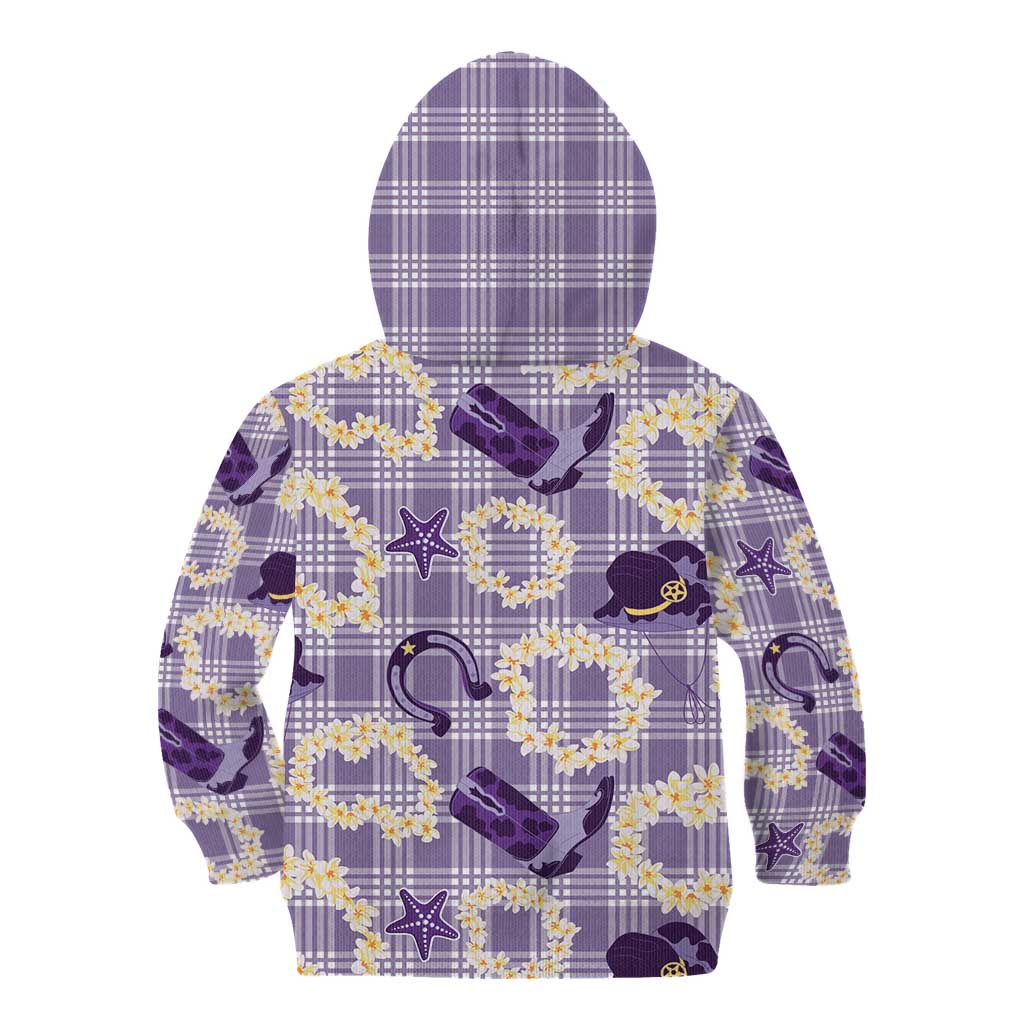 Aloha Hawaii Paniolo Lavender Palaka Kid Hoodie Coastal Rodeo LT7 - Polynesian Pride