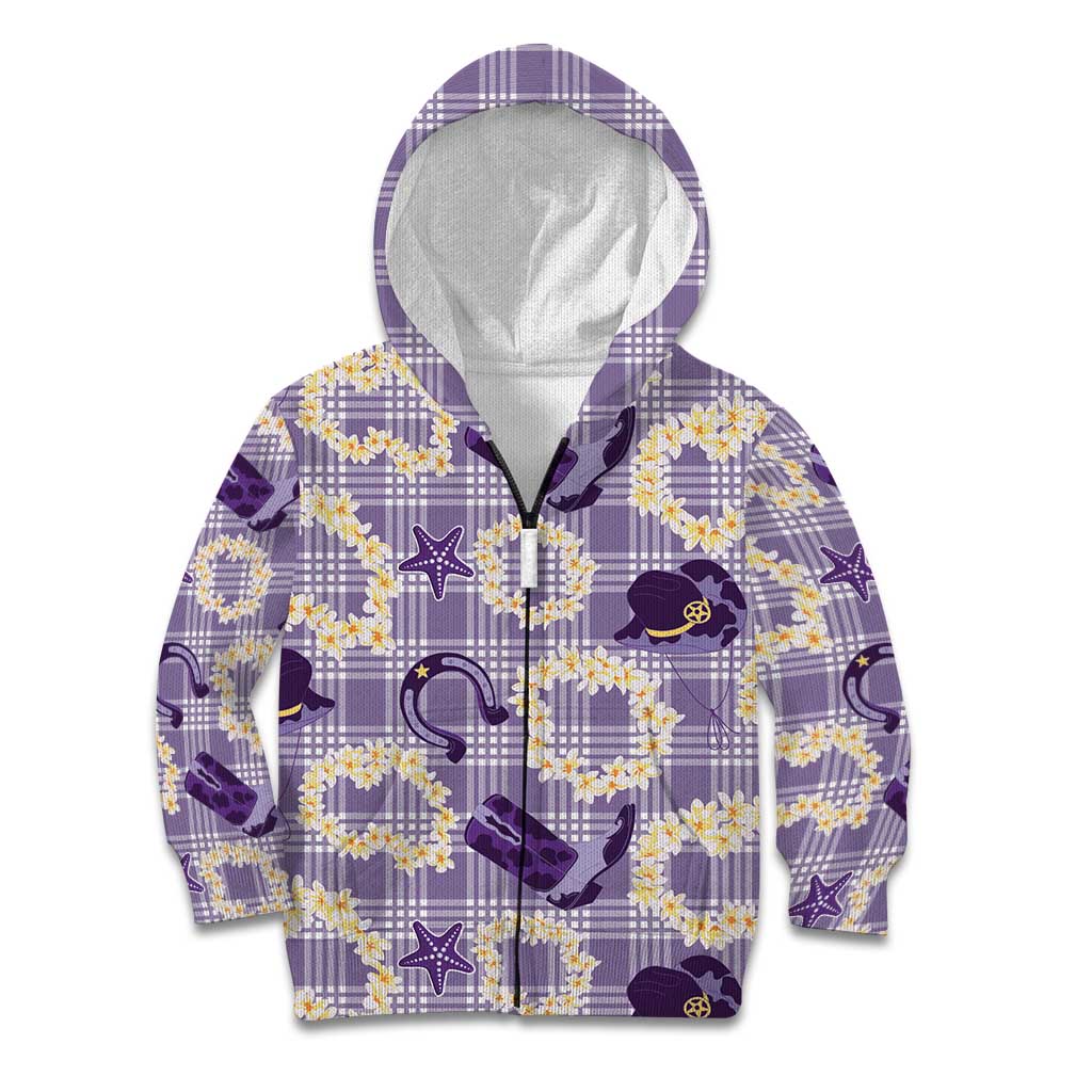 Aloha Hawaii Paniolo Lavender Palaka Kid Hoodie Coastal Rodeo LT7 Zip Hoodie Lavender - Polynesian Pride