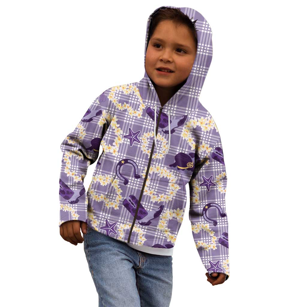 Aloha Hawaii Paniolo Lavender Palaka Kid Hoodie Coastal Rodeo LT7 - Polynesian Pride