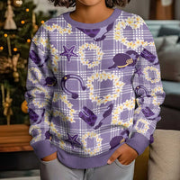 Aloha Hawaii Paniolo Lavender Palaka Kid Ugly Christmas Sweater Coastal Rodeo - Polynesian Pride