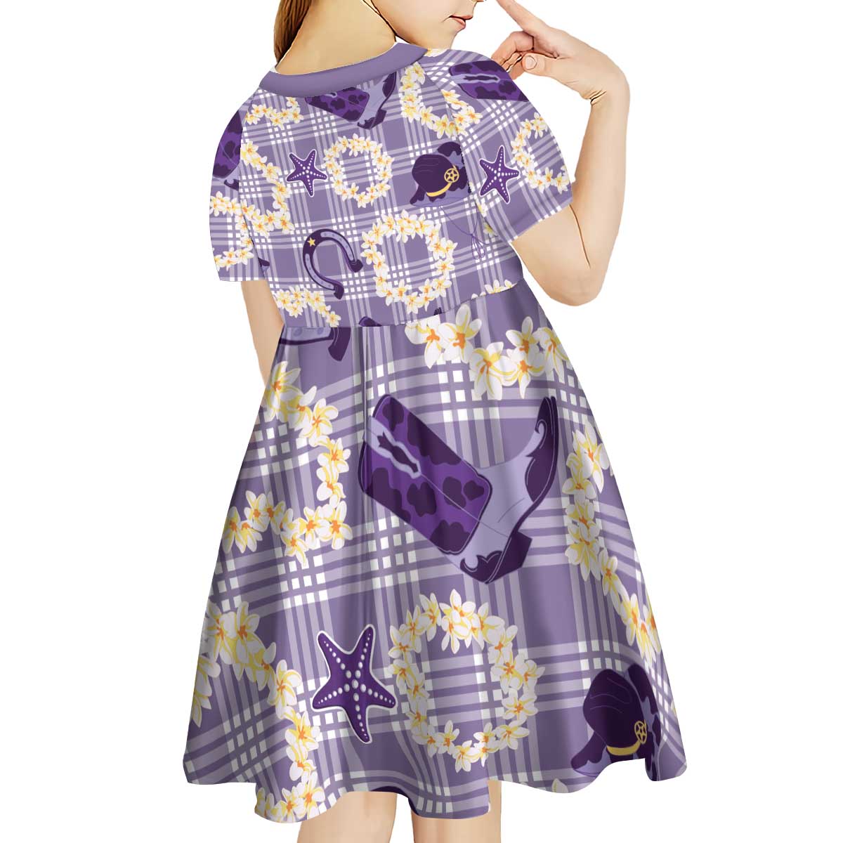 Aloha Hawaii Paniolo Lavender Palaka Kid Short Sleeve Dress Coastal Rodeo - Polynesian Pride