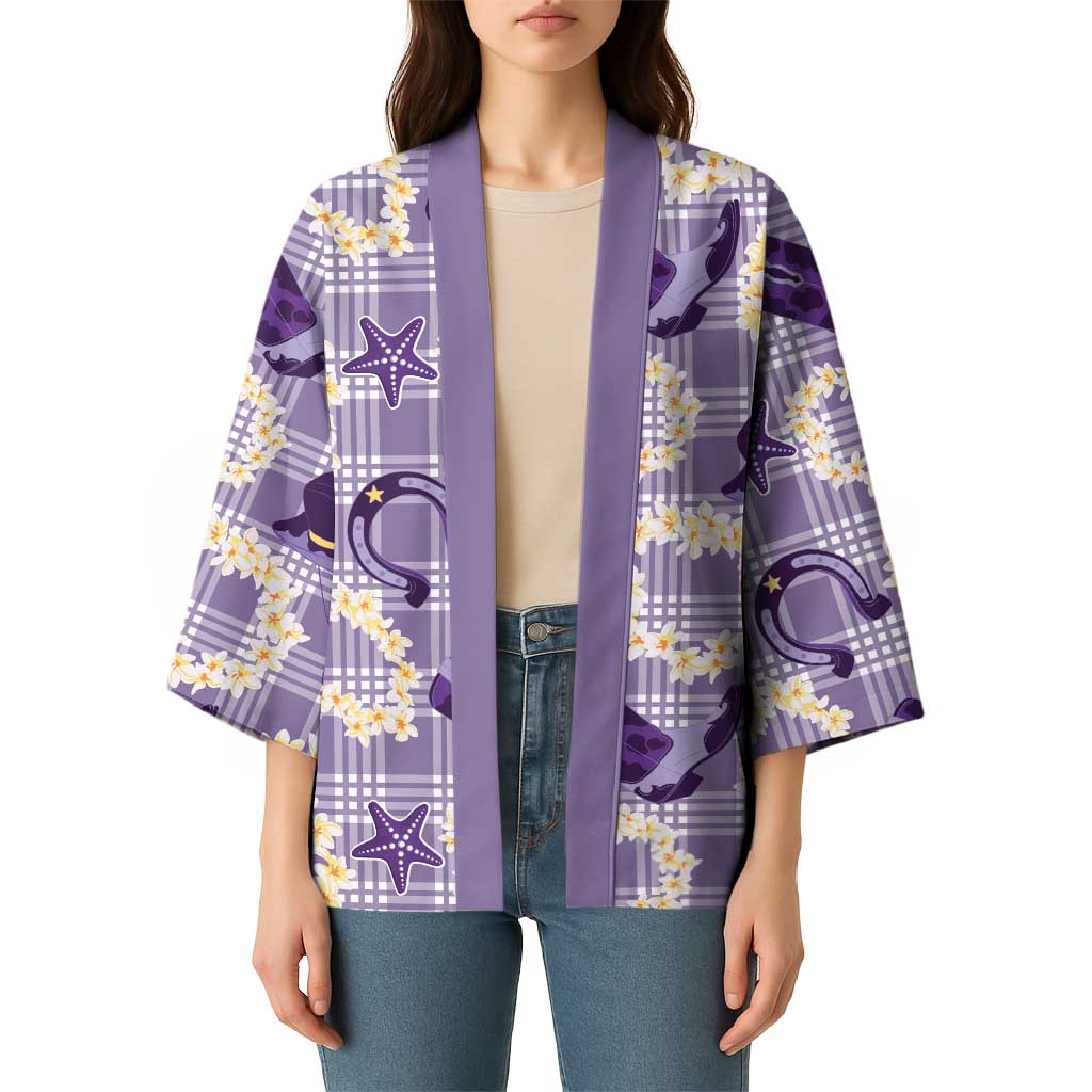 Aloha Hawaii Paniolo Lavender Palaka Kimono Coastal Rodeo - Polynesian Pride