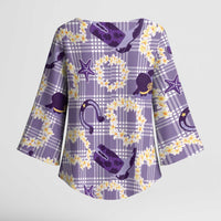 Aloha Hawaii Paniolo Lavender Palaka Kimono Sleeve Blouse Coastal Rodeo - Polynesian Pride