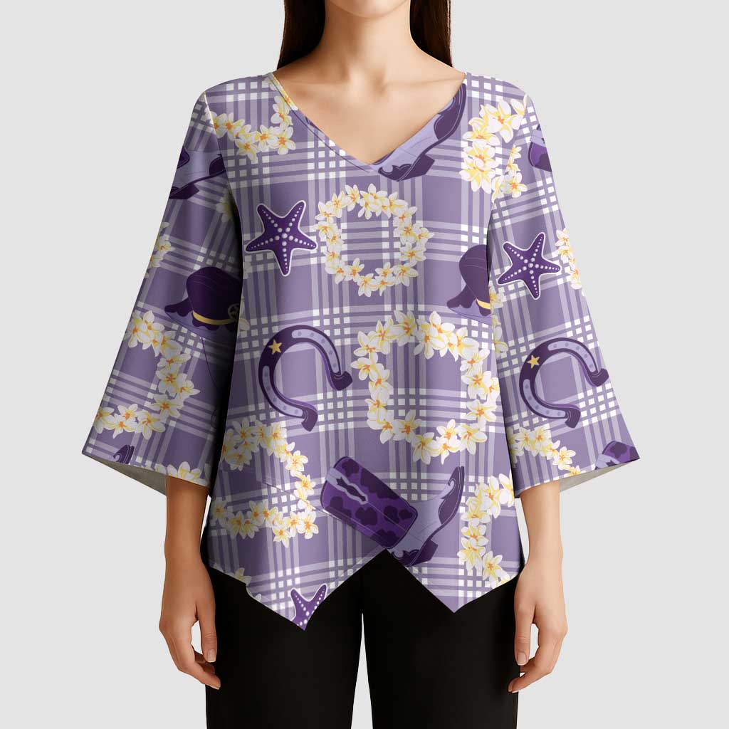 Aloha Hawaii Paniolo Lavender Palaka Kimono Sleeve Blouse Coastal Rodeo - Polynesian Pride