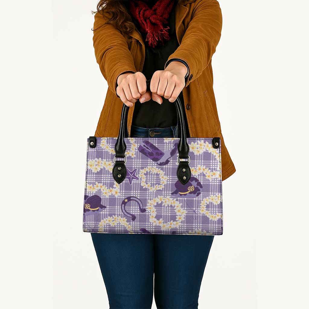 Aloha Hawaii Paniolo Lavender Palaka Leather Bag Coastal Rodeo LT7 - Polynesian Pride