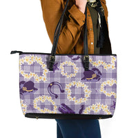 Aloha Hawaii Paniolo Lavender Palaka Leather Tote Bag Coastal Rodeo - Polynesian Pride