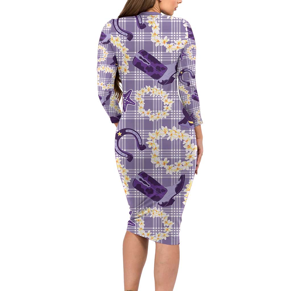Aloha Hawaii Paniolo Lavender Palaka Long Sleeve Bodycon Dress Coastal Rodeo - Polynesian Pride