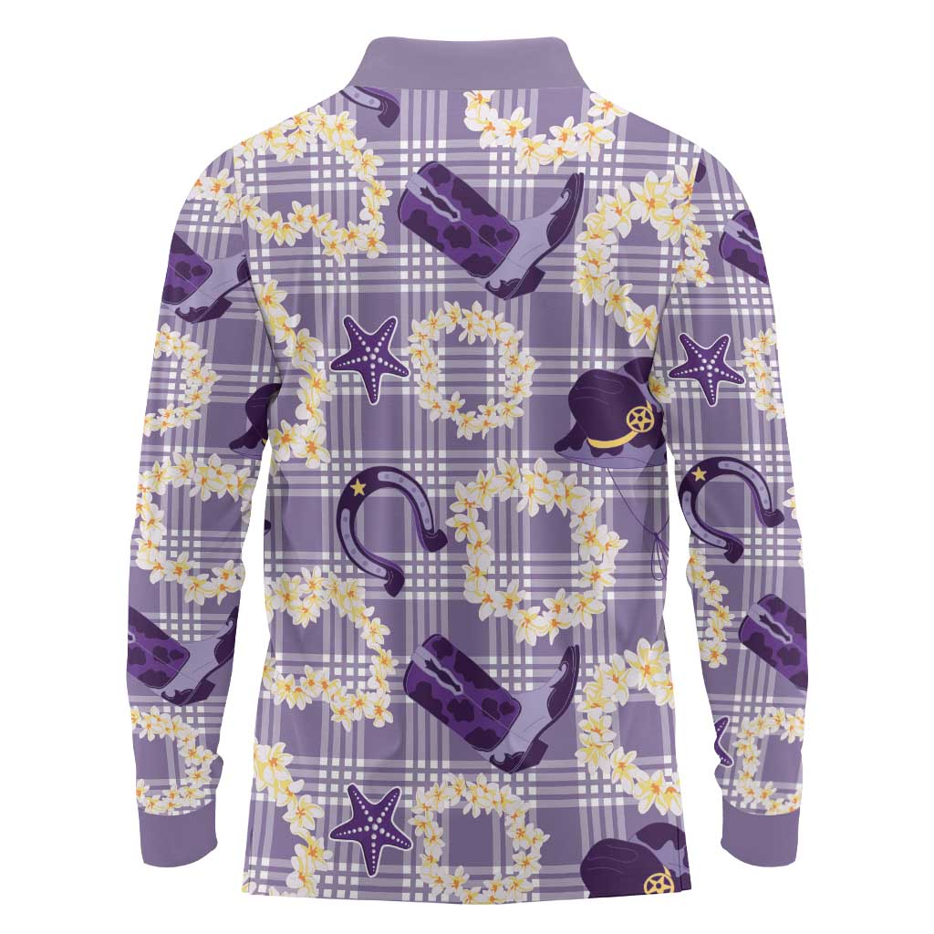 Aloha Hawaii Paniolo Lavender Palaka Long Sleeve Polo Shirt Coastal Rodeo - Polynesian Pride