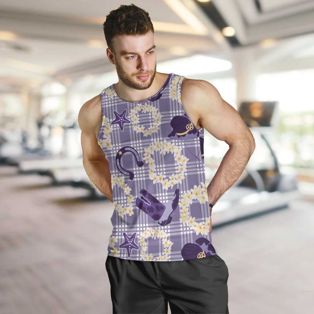 Aloha Hawaii Paniolo Lavender Palaka Men Tank Top Coastal Rodeo - Polynesian Pride