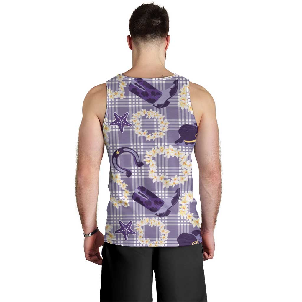 Aloha Hawaii Paniolo Lavender Palaka Men Tank Top Coastal Rodeo LT7 - Polynesian Pride
