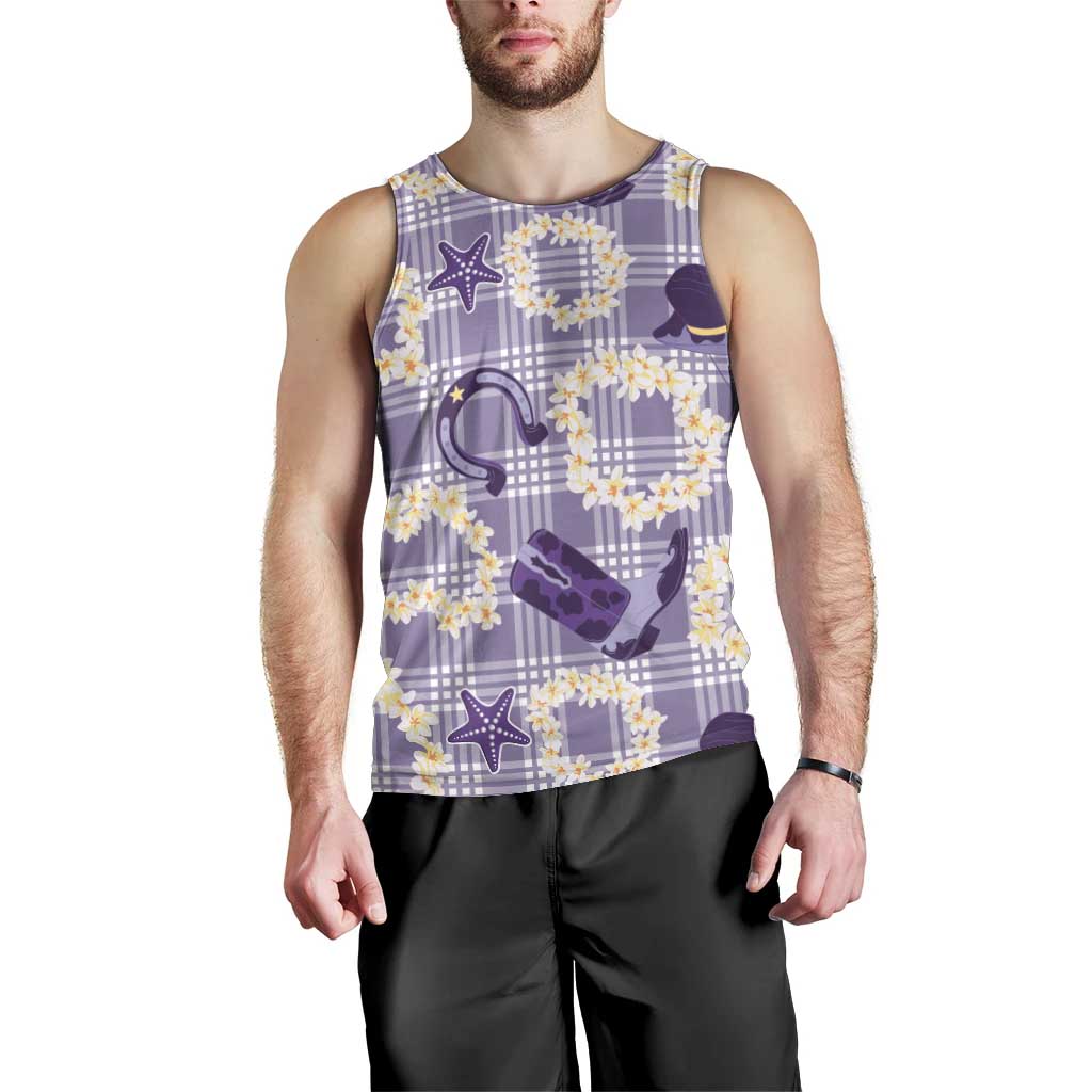Aloha Hawaii Paniolo Lavender Palaka Men Tank Top Coastal Rodeo LT7 - Polynesian Pride