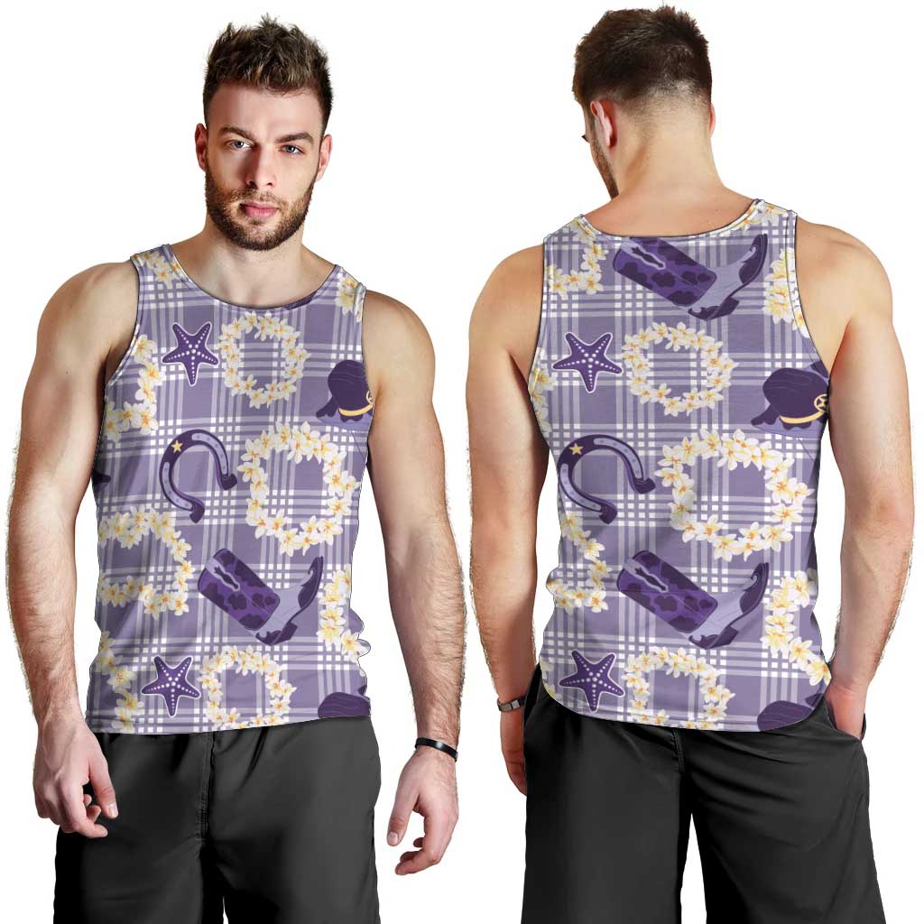 Aloha Hawaii Paniolo Lavender Palaka Men Tank Top Coastal Rodeo LT7 - Polynesian Pride