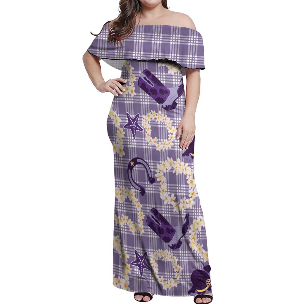Aloha Hawaii Paniolo Lavender Palaka Off Shoulder Maxi Dress Coastal Rodeo - Polynesian Pride