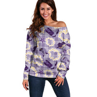 Aloha Hawaii Paniolo Lavender Palaka Off Shoulder Sweater Coastal Rodeo - Polynesian Pride
