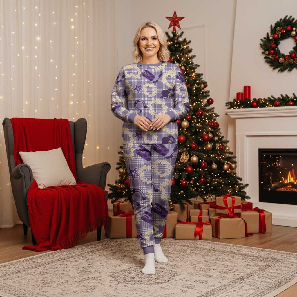 Aloha Hawaii Paniolo Lavender Palaka Christmas Pajama Set Coastal Rodeo - Polynesian Pride