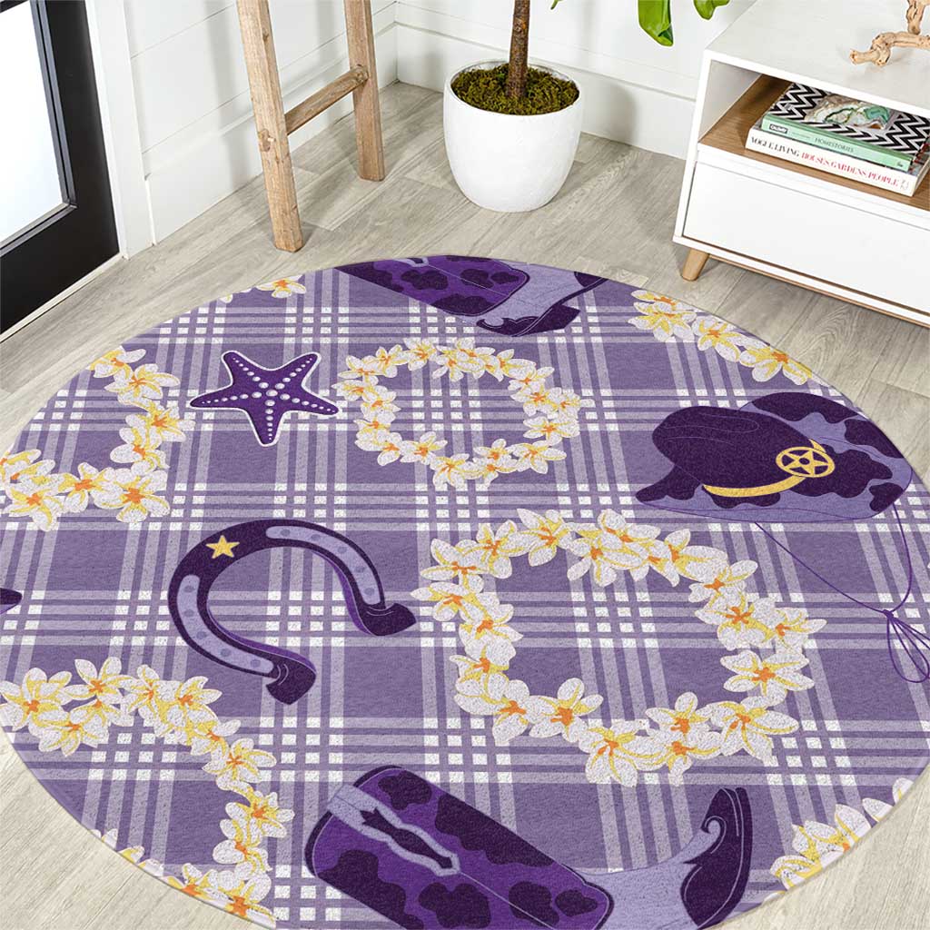 Aloha Hawaii Paniolo Lavender Palaka Round Carpet Coastal Rodeo LT7 Lavender - Polynesian Pride