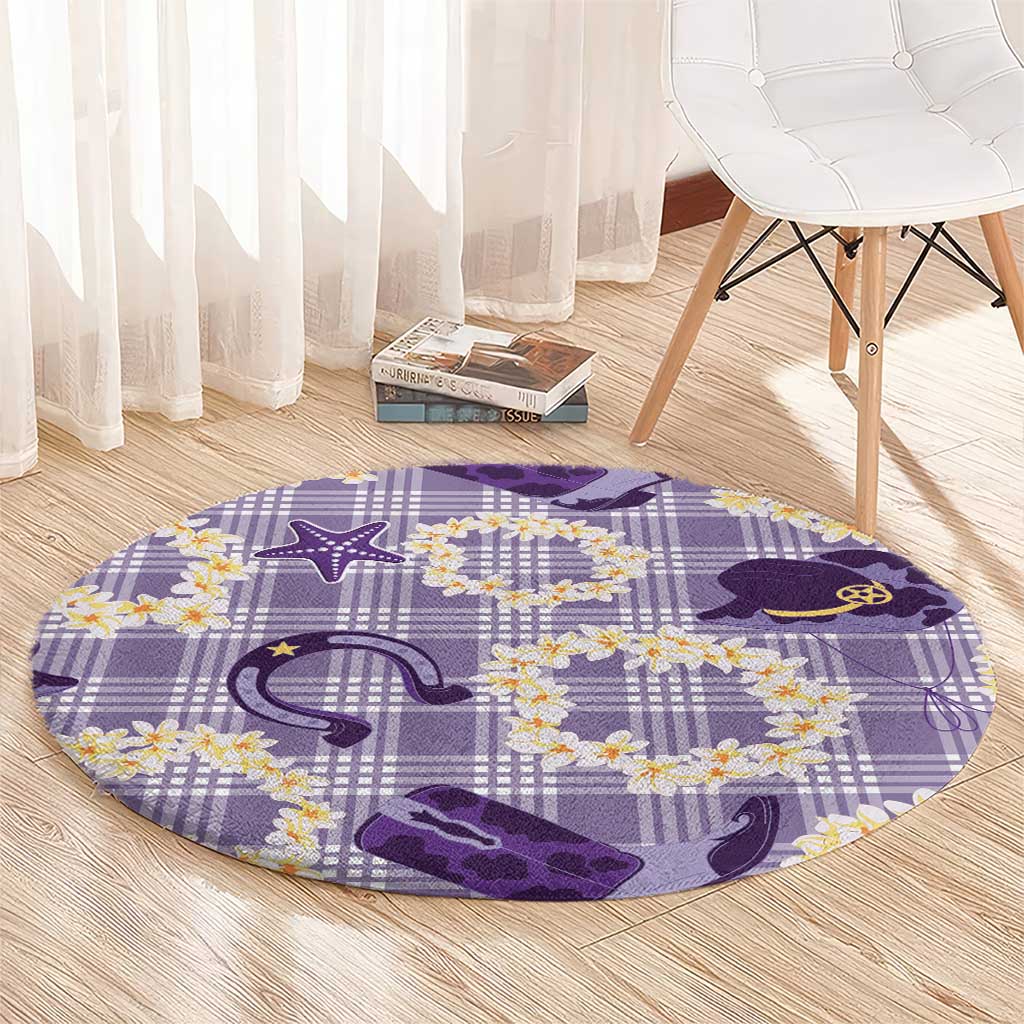 Aloha Hawaii Paniolo Lavender Palaka Round Carpet Coastal Rodeo - Polynesian Pride