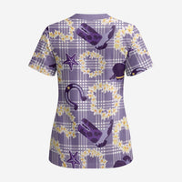 Aloha Hawaii Paniolo Lavender Palaka Scrub Top Coastal Rodeo - Polynesian Pride
