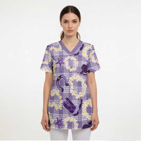 Aloha Hawaii Paniolo Lavender Palaka Scrub Top Coastal Rodeo - Polynesian Pride