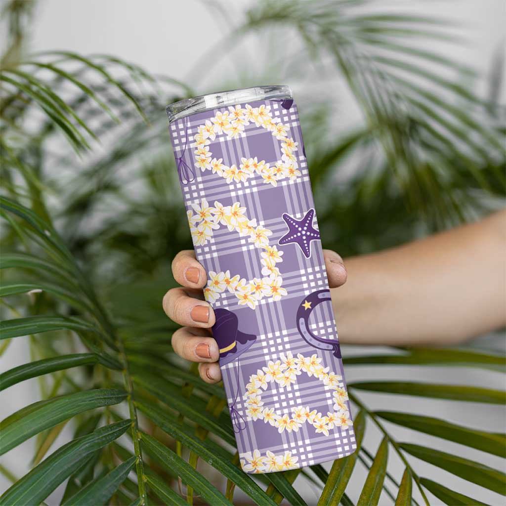Aloha Hawaii Paniolo Lavender Palaka Skinny Tumbler Coastal Rodeo - Polynesian Pride